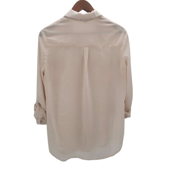 Vintage Solemio Womens Button Up Roll Tab Sleeve Blouse Top Sz L Cream Career - Picture 4 of 16